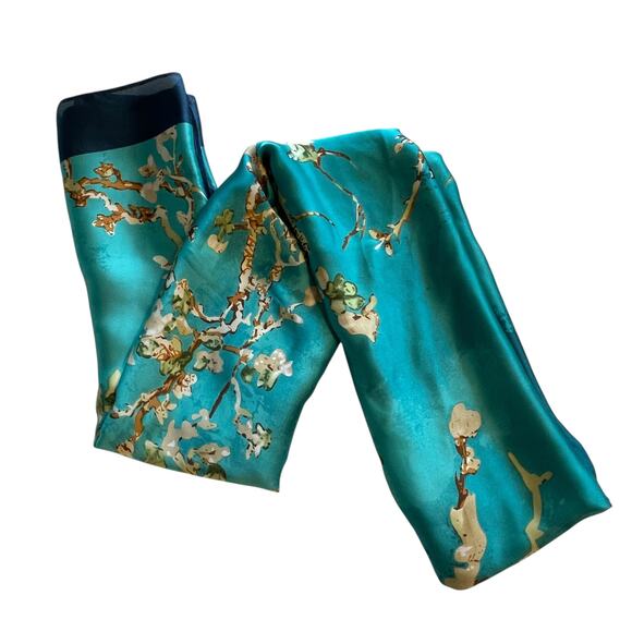 JC Sunny Cherry Blossoms Scarf Womens Silk Blend Rectangle Chinese Asian - Picture 1 of 5